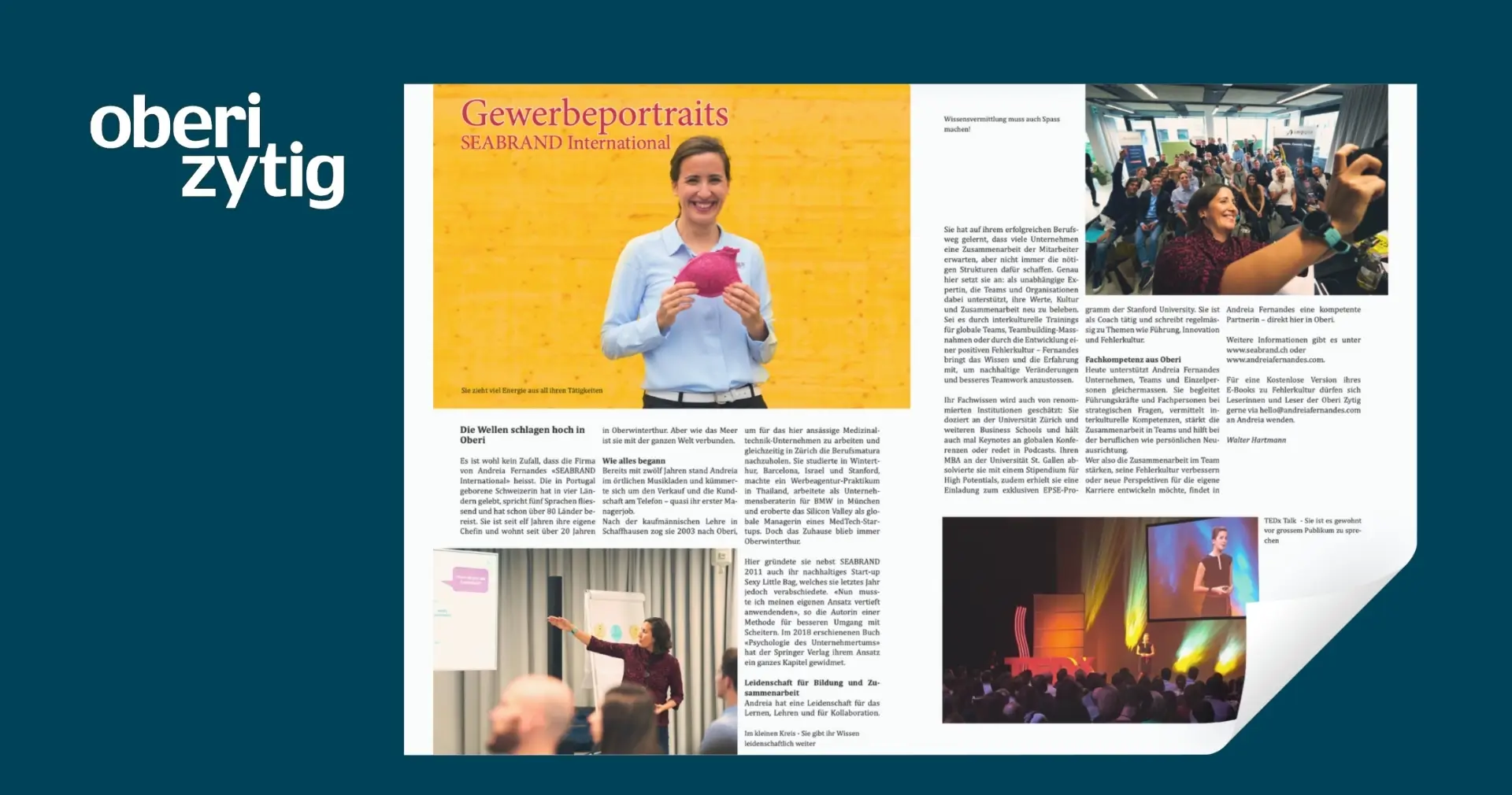 Andreia Fernandes von SEABRAND International GmbH - Mockup des Gewerbeportraits Oberizytig auf dunklem Hintergrund als Teaser für den Blogbeitrag "Von der Unternehmensberaterin zur bewussten Führungskraft"