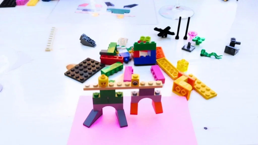 Lego serious Play facilitation figure used in leadership workshop by Andreia Fernandes, illustrating creative problem-solving and innovation techniques for team development and business strategy